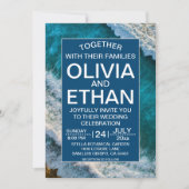 Moderne Navy Blue Waves Summer Beach Hochzeit Einladung (Vorderseite)