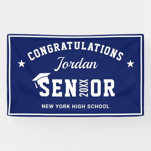 Moderne Navy Blue White 2023 Graduation Party Banner (Horizontal)
