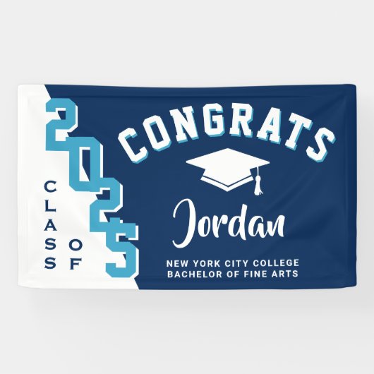 Moderne Navy Blue White 2025 Graduation Party Banner (Horizontal)