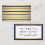 Moderne Navy Blue-, White & Gold Imitate - Details Begleitkarte<br><div class="desc">Kompliment marineblaue und goldene Party Einladungen und bieten wichtige Informationen für die Gäste mit eleganten passenden Einschließkarten. Alle Formulierungen auf dieser Vorlage sind einfach zu anpassen für jeden Anlass. Diese Karte enthält die Feste Details Ihrer Wahl wie Anfahrtsbeschreibung, Website, besondere Wünsche, Unterkünfte, Empfang, uAwg, etc. Das Design besticht durch eine...</div>