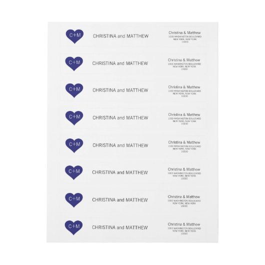 Moderne Navy Blue White Heart Initials Wedding (Bogen)