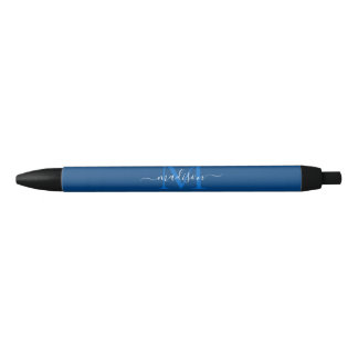 Moderne Navy Blue White Monogram Girl Script Name Kugelschreiber
