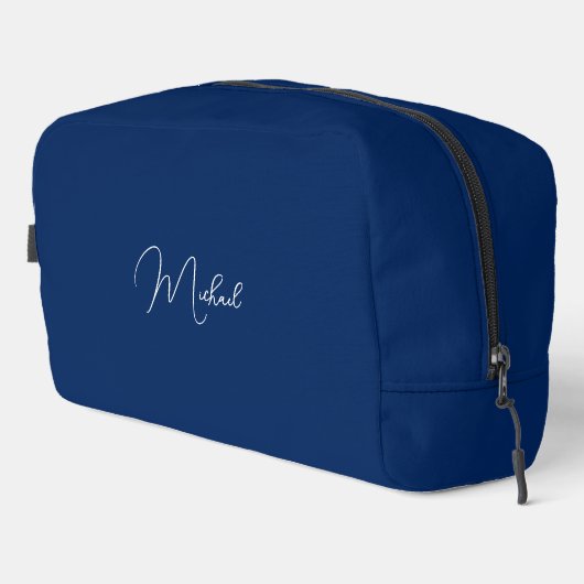 Moderne Navy Blue White Monogram Mens Womens Trave Waschbeutel (Rechte Ecke)