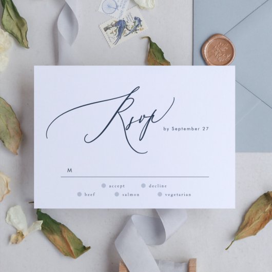 Moderne Navy Blue White Simple Wedding RSVP Karte