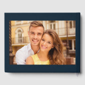 Moderne Navy Blue White Two Foto Hochzeit Gästebuch (Rückseite)