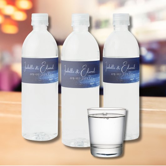 Moderne Navy Blue & White Wassercolor Pinselstrich Wasserflaschenetikett
