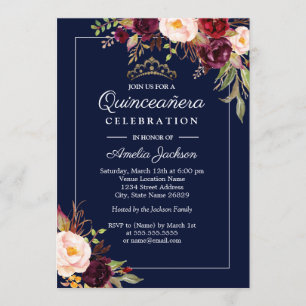 Moderne Navy-Blumen-Quinceanera-Einladung Einladung