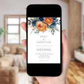 Moderne Navy Burnt Orange Florals QR-Code-Hochzeit Einladung
