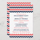 Moderne Navy & Coral Zickzack Engagement Party Einladung (Vorne/Hinten)