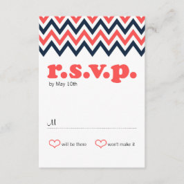 Moderne Navy & Coral Zickzack & Lovebirds UAWG RSVP Karte