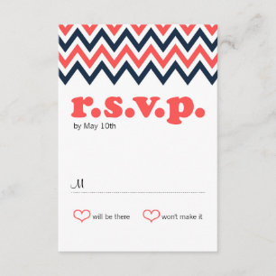 Moderne Navy & Coral Zickzack & Lovebirds UAWG RSVP Karte