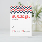 Moderne Navy & Coral Zickzack & Lovebirds UAWG RSVP Karte (Stehend Vorderseite)