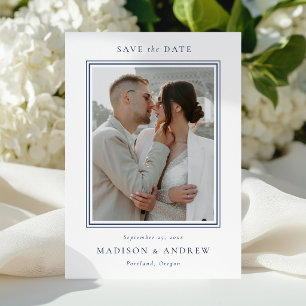 Moderne Navy-Doppelrand 2 Foto-Hochzeit Save The Date