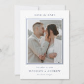 Moderne Navy-Doppelrand 2 Foto-Hochzeit Save The Date (Vorderseite)