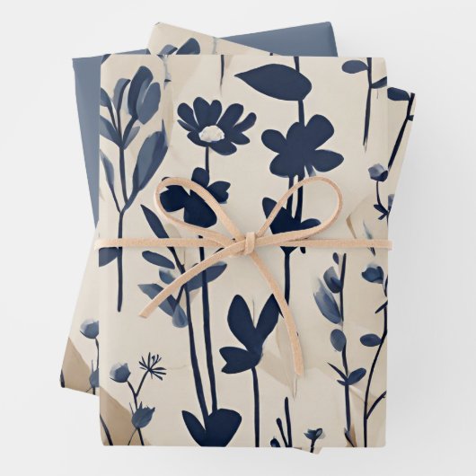 Moderne Navy Dusty Blue Floral Geschenkpapier Set (Beispiel)