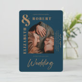 Moderne Navy fett gestyltes, feines Foto Hochzeit Einladung (Stehend Vorderseite)