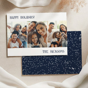 Moderne Navy Foto Collage Holiday Card mit Schnee Feiertagskarte