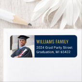 Moderne Navy Gold Abschluss Foto Rücksendeadresse (Insitu)