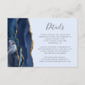 Moderne Navy Gold Agate Light Blue Wedding Details Begleitkarte (Vorderseite)