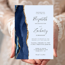 Moderne Navy Gold Agate Light Blue Wedding
