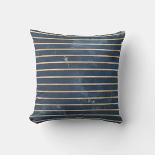 Moderne Navy-Gold-Aquarell-Horizontalstreifen Kissen