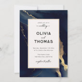 Moderne Navy Gold Frame Elegant Boho Beach Wedding Einladung (Vorderseite)