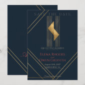 Moderne Navy-Gold-Geometric-Art-Deco-Save-the-Date (Vorne/Hinten)
