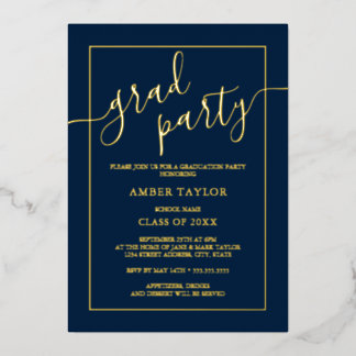 Moderne Navy Gold Graduation Party Folieneinladung