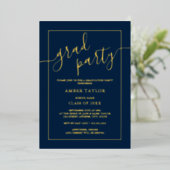 Moderne Navy Gold Graduation Party Folieneinladung (Stehend vorne)