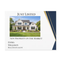 Moderne Navy Gold Immobilien Postkarte neu geliste