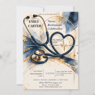 Moderne Navy-Gold-Krankenschwester-Ruhestandsfeier Einladung