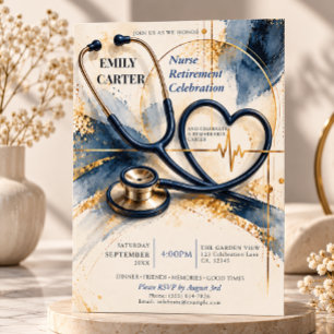 Moderne Navy-Gold-Krankenschwester-Ruhestandsfeier Einladung