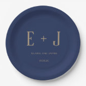 Moderne Navy Gold Name Monogram Wedding Party Pappteller (Vorderseite)