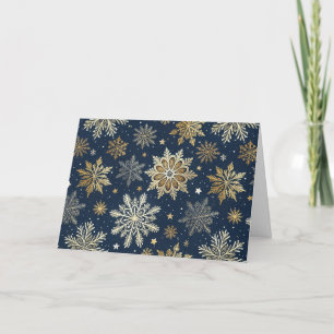 Moderne Navy & Gold Snowflakes individuell gestalt Feiertagskarte