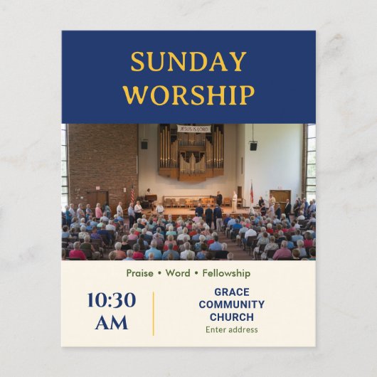 Moderne Navy-Gold-Sonntagsgottesdienstkirche Flyer (Vorne)