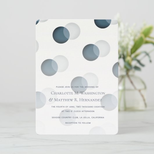Moderne Navy Grey Dot Pattern Hochzeit Einladung (Stehend Vorderseite)