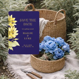 Moderne Navy-Hochzeit-Sonneblume 'Save the Date' Einladung
