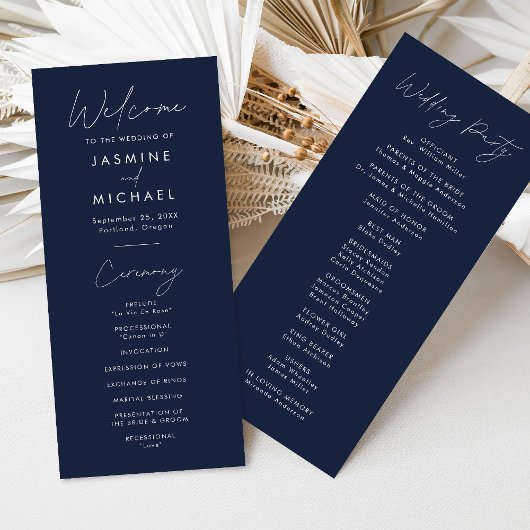 Moderne Navy-Hochzeitsprogramm Schriftart