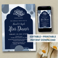 Moderne Navy-Iftar-Einladung mit geometrischem Bog