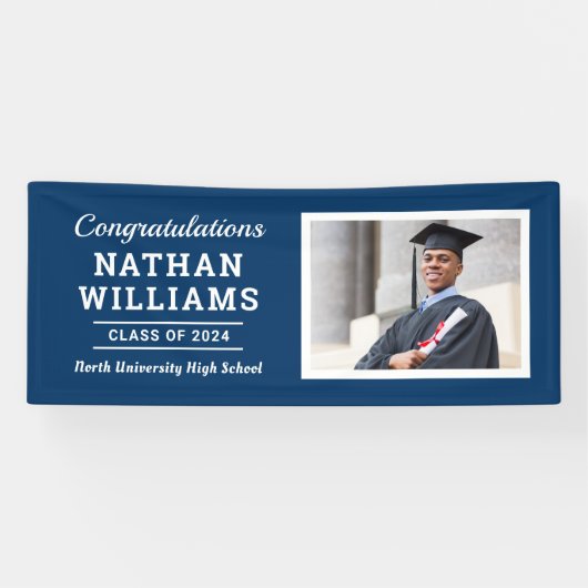 Moderne Navy-Klasse 2025 Custom Abschluss Foto Banner (Horizontal)