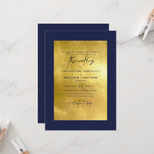Moderne Navy- & Metallic-Gold-Hochzeitseinladung Einladung