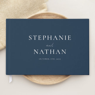 Moderne Navy Minimalistischer Silberstreifen Gästebuch