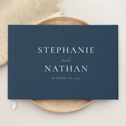 Moderne Navy Minimalistischer Silberstreifen Gästebuch