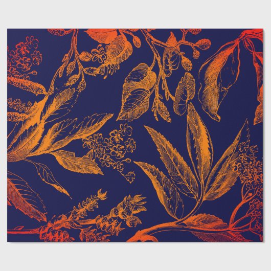 Moderne Navy Orange Blätter floral Geschenkpapier (Flach)