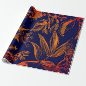 Moderne Navy Orange Blätter floral Geschenkpapier (Ungerollt)