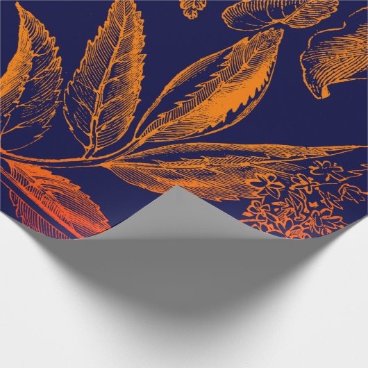 Moderne Navy Orange Blätter floral Geschenkpapier (Ecke)