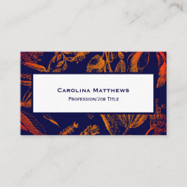 Moderne Navy Orange Blätter floral Visitenkarte