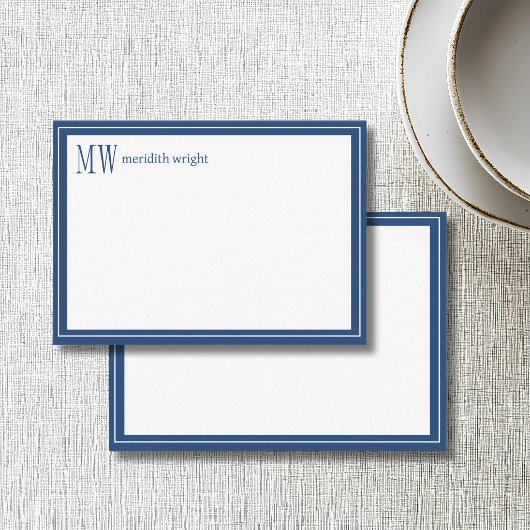 Moderne Navy-Rahmen-Monogramm Mitteilungskarte