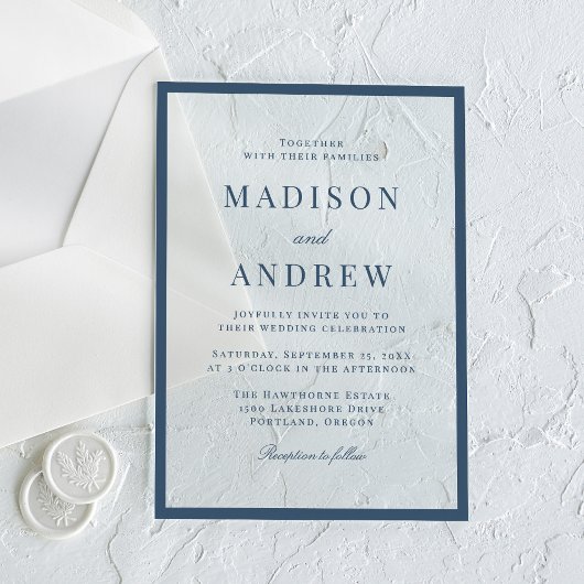 Moderne Navy-Rand-Hochzeit Acryleinladungen