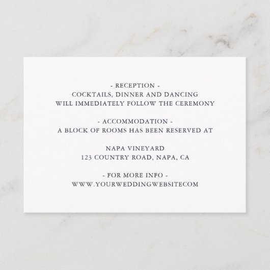 Moderne Navy Rustikale Hochzeit Begleitkarte (Vorderseite)